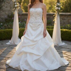 Oleg Cassi  David's Bridal Elegant  Strapless Gown with Embellished Bodice 16